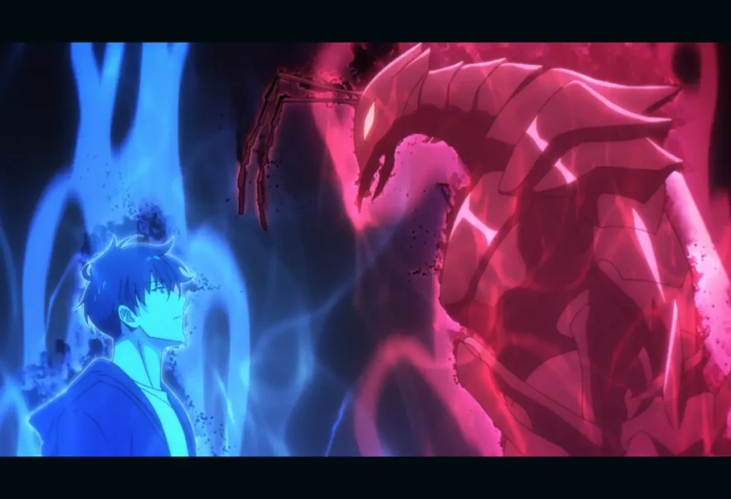Temporada 2 de Solo Leveling: Análise Completa de Arise from the Shadow 2 Análise crítica da Temporada 2 de Solo Leveling, ilustrada com o intenso confronto entre Sung Jin-Woo e Beru durante o arco da Ilha de Jeju.