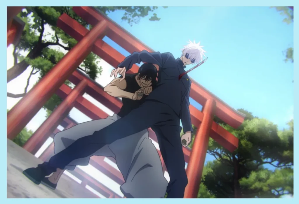 Toji Fushiguro: Quem é o 'Assassino de Feiticeiros' e Qual o Seu Poder? 5 Toji Fushiguro em sua luta contra Satoru Gojo, demonstrando como sua falta de Energia Amaldiçoada e o uso da Lança Invertida do Céu lhe permitiram superar a técnica 'Infinito'.