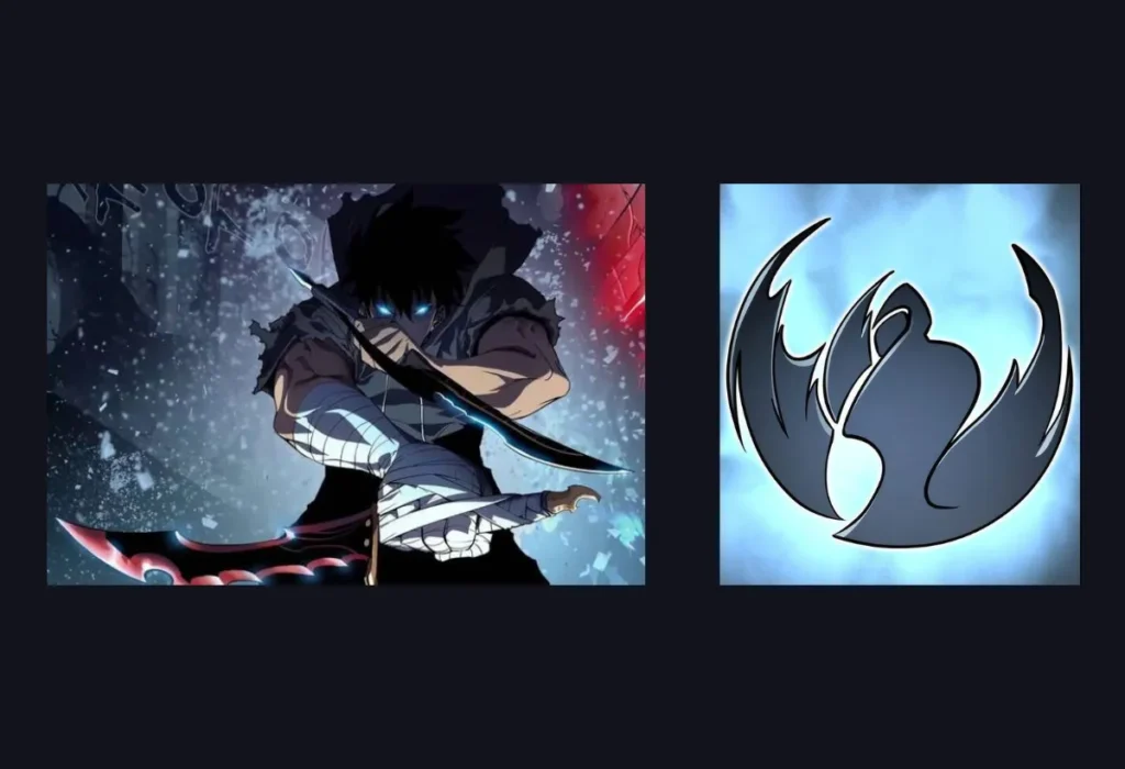Terceira Temporada de Solo Leveling: Tudo Sobre a Continuação Épica 8 Montagem sobre a formação da Guilda Ahjin em Solo Leveling, mostrando seu fundador e mestre, Sung Jin-Woo, ao lado do logo oficial da guilda.
