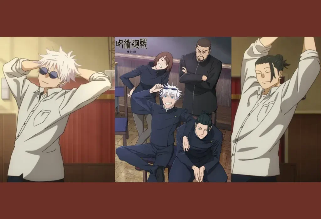 Guia Completo da Temporada 2 de Jujutsu Kaisen (Shibuya, Passado de Gojo e Análise) 1 Satoru Gojo e Suguru Geto como estudantes da Escola Jujutsu, o foco do Arco do Inventário Oculto / Morte Prematura na segunda temporada de Jujutsu Kaisen.