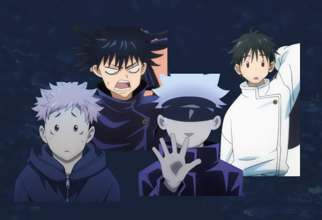 Análise: Satoru Gojo é um Deus Ex Machina na Trama ou um Personagem Bem Construído? 10 Satoru Gojo como mentor, cercado por seus alunos Yuji Itadori, Megumi Fushiguro e Yuta Okkotsu, representando seu objetivo de reformar a sociedade Jujutsu através da nova geração.