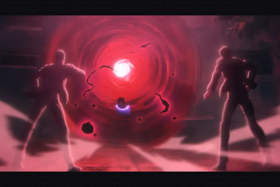 Guia definitivo sobre os Gates e Dungeons em Solo Leveling, mostrando um portal vermelho perigoso com caçadores se preparando para entrar.