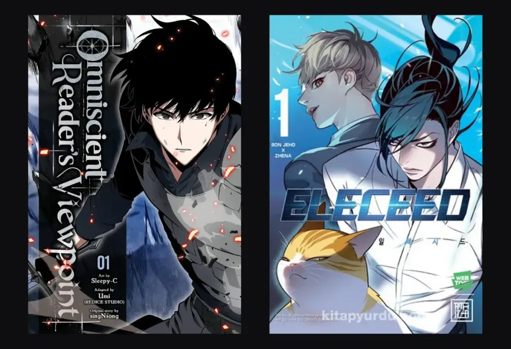 O Futuro dos Webtoons: Como o Sucesso de Solo Leveling Está Mudando a Indústria do Anime 5 Capas dos webtoons 'Omniscient Reader's Viewpoint' e 'Eleceed', duas obras populares cotadas para futuras adaptações em anime após o sucesso de Solo Leveling.