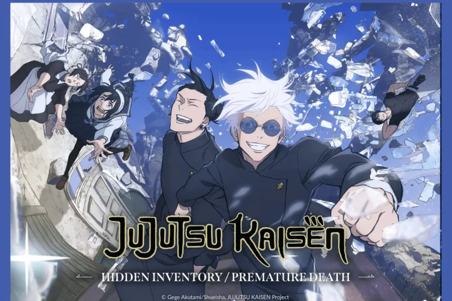 Pôster oficial do Arco do Passado de Gojo em Jujutsu Kaisen, com Gojo e Geto jovens, para o review da obra-prima de ação e melancolia.