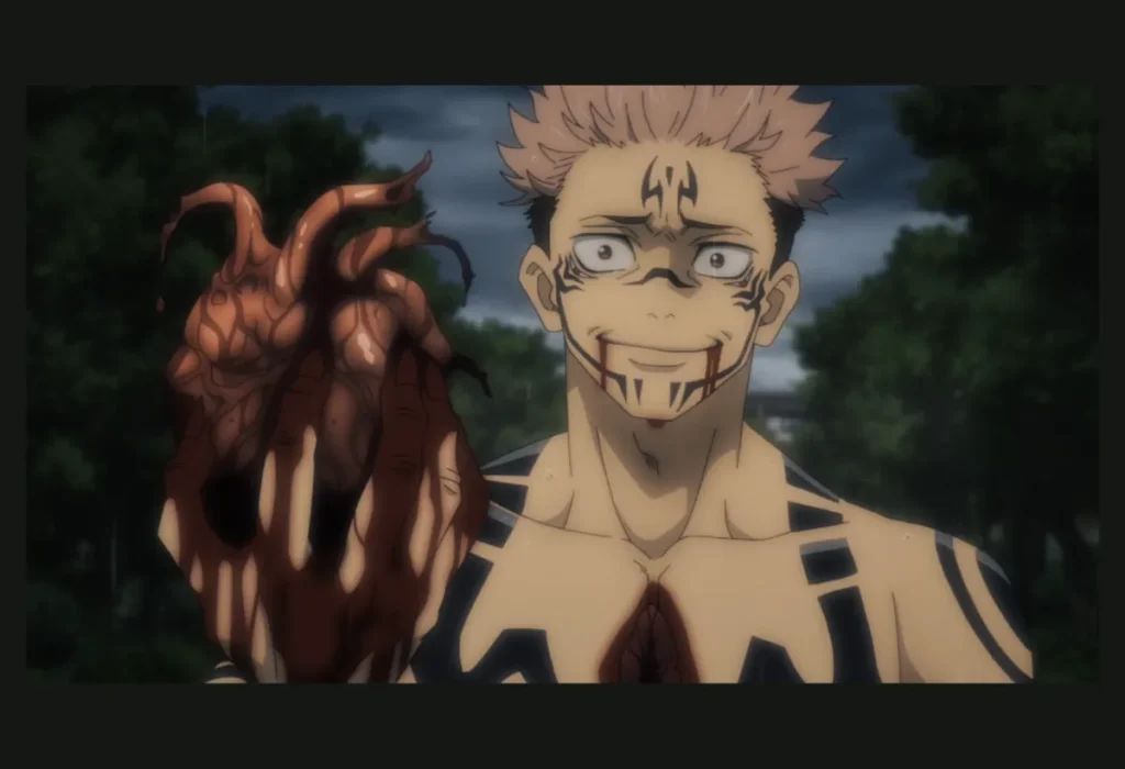 Poderes de Yuji Itadori: O Guia Definitivo de Sua Força, Técnicas e Evolução 6 A perigosa influência de Sukuna em Jujutsu Kaisen, mostrando a cena em que ele arranca o coração de Yuji para forçar um Voto de Ligação e demonstrar seu poder.
