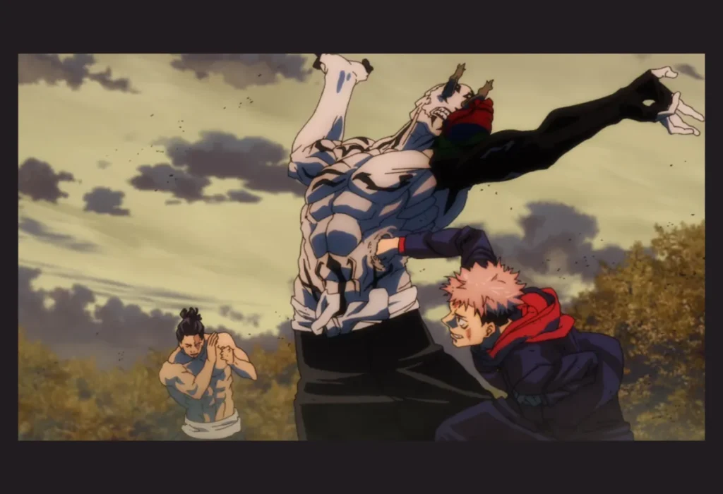 Top 5 Melhores Lutas da 1ª Temporada de Jujutsu Kaisen (Ranking) 5 A aclamada luta de Yuji Itadori e Aoi Todo contra a maldição Hanami em Jujutsu Kaisen, um exemplo de sinergia e coreografia de combate com as técnicas Boogie Woogie e Brilho Negro.