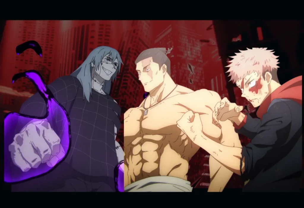 Yuji Itadori e Aoi Todo enfrentam Mahito na batalha final do Incidente de Shibuya, um confronto físico e psicológico devastador em Jujutsu Kaisen.