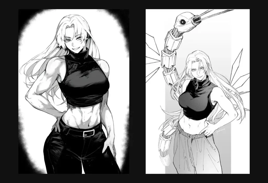Guia de Personagens: Quem são os Feiticeiros de Grau Especial em Jujutsu Kaisen? 3 Montagem do mangá de Jujutsu Kaisen mostrando Yuki Tsukumo, a enigmática feiticeira de grau especial, e sua shikigami Garuda, com quem usa a técnica 'Star Rage'.