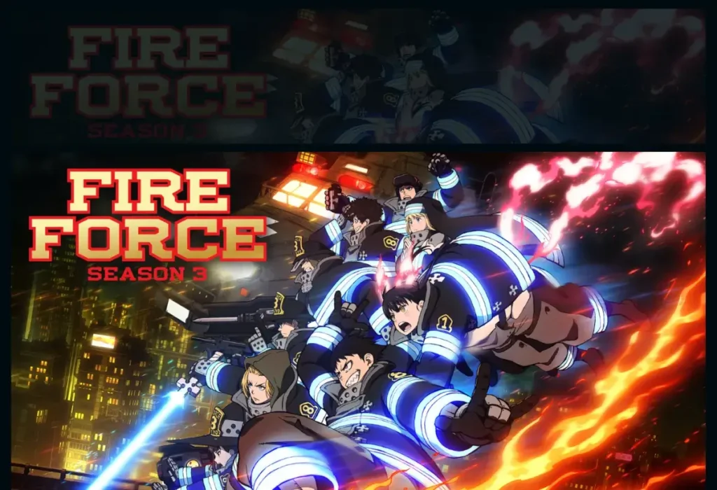 Banner oficial para a 3ª temporada de Fire Force, destacando a Oitava Brigada com Shinra Kusakabe ao centro, em antecipação às novidades e ao futuro do aclamado anime de Atsushi Ōkubo.