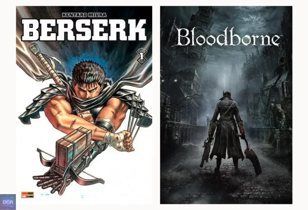 Fantasia sombria: Desvendando a Profundidade e o Impacto Desse Gênero Cativante em Animes, Mangás e Manhwas 2 Análise comparativa entre Guts de Berserk e o Caçador de Bloodborne, dois ícones da fantasia sombria que personificam a luta pela moralidade ambígua e a perda da humanidade.