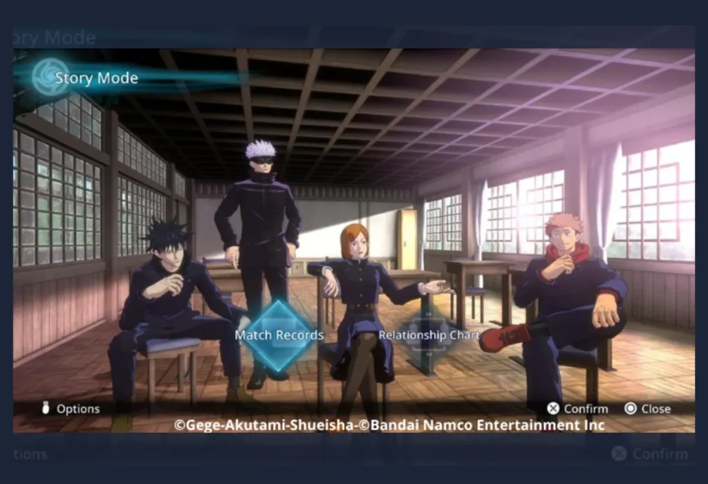 Tela de seleção de personagens do jogo Jujutsu Kaisen Cursed Clash, mostrando o elenco de feiticeiros e maldições jogáveis, incluindo o trio principal e Satoru Gojo.