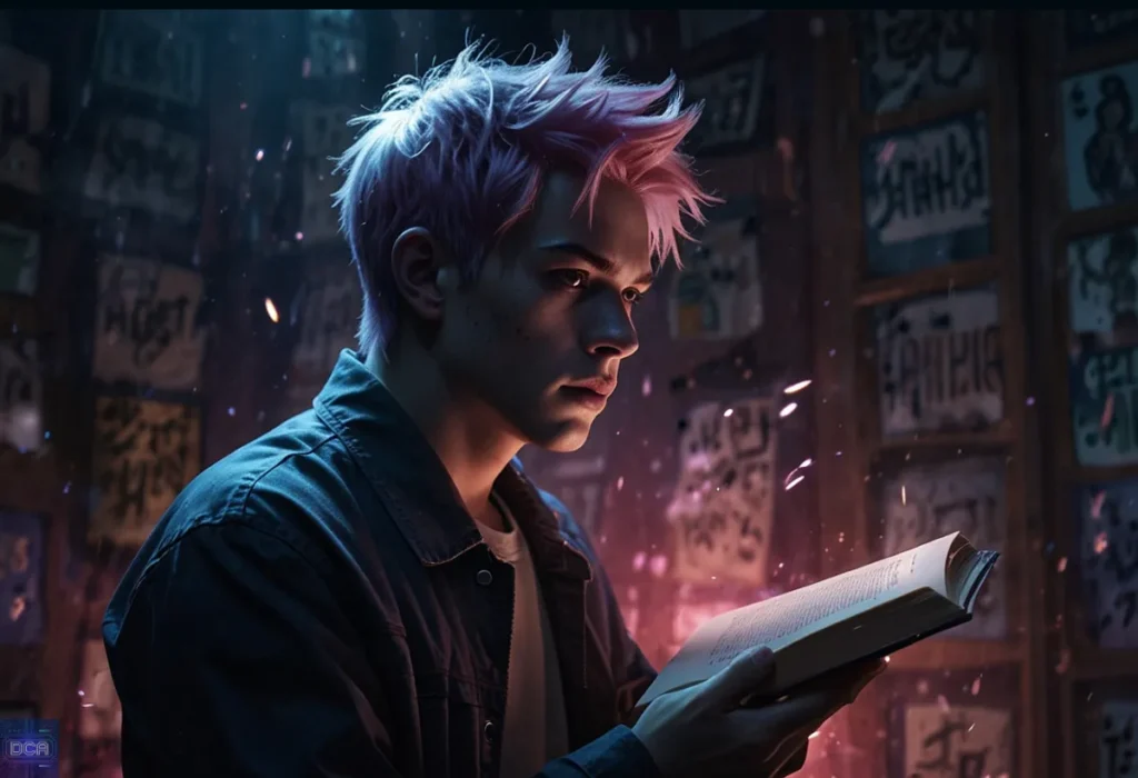 Capa principal do guia definitivo sobre Manhwa, em estilo hiper-realista, mostrando a revolução dos quadrinhos coreanos: um leitor com smartphone no centro, contrastando o futuro digital com o papel do mangá.