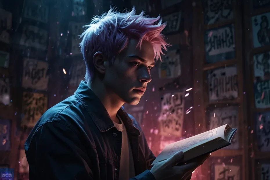 Ilustração de um jovem leitor descobrindo o universo dos quadrinhos coreanos, representando o ponto de partida para o guia definitivo sobre Manhwa para iniciantes.