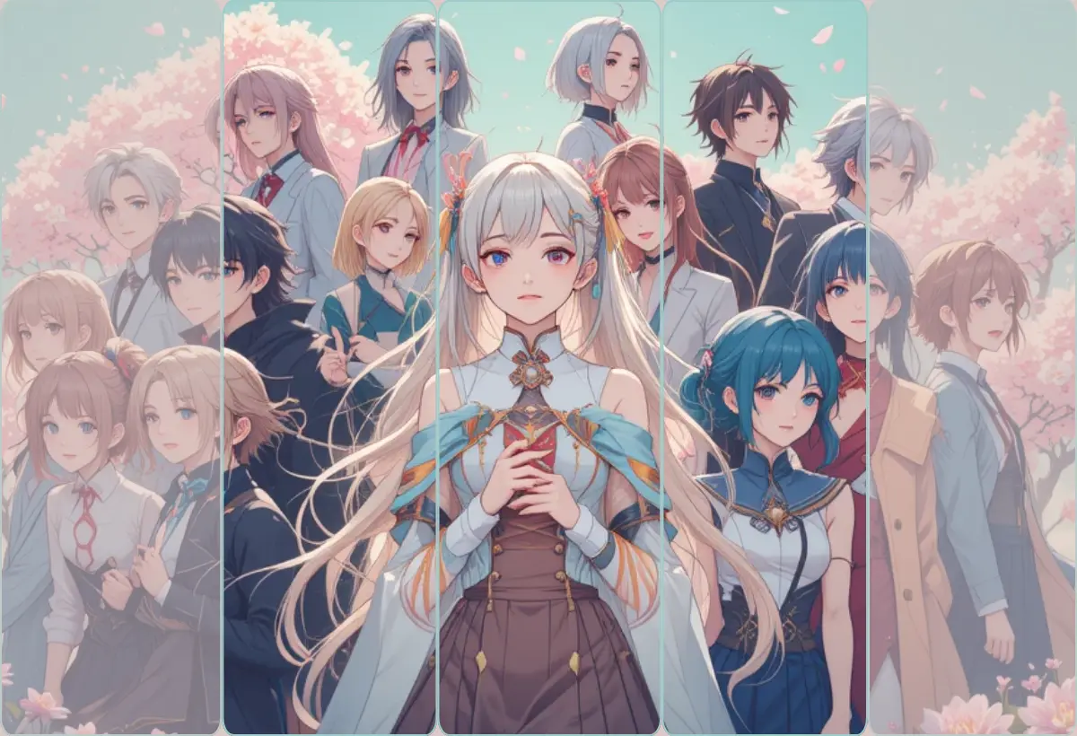 Guia da Temporada de Primavera de 2025: imagem com diversos personagens de anime em meio a flores de cerejeira, representando os melhores lançamentos e tendências da Temporada de Abril.