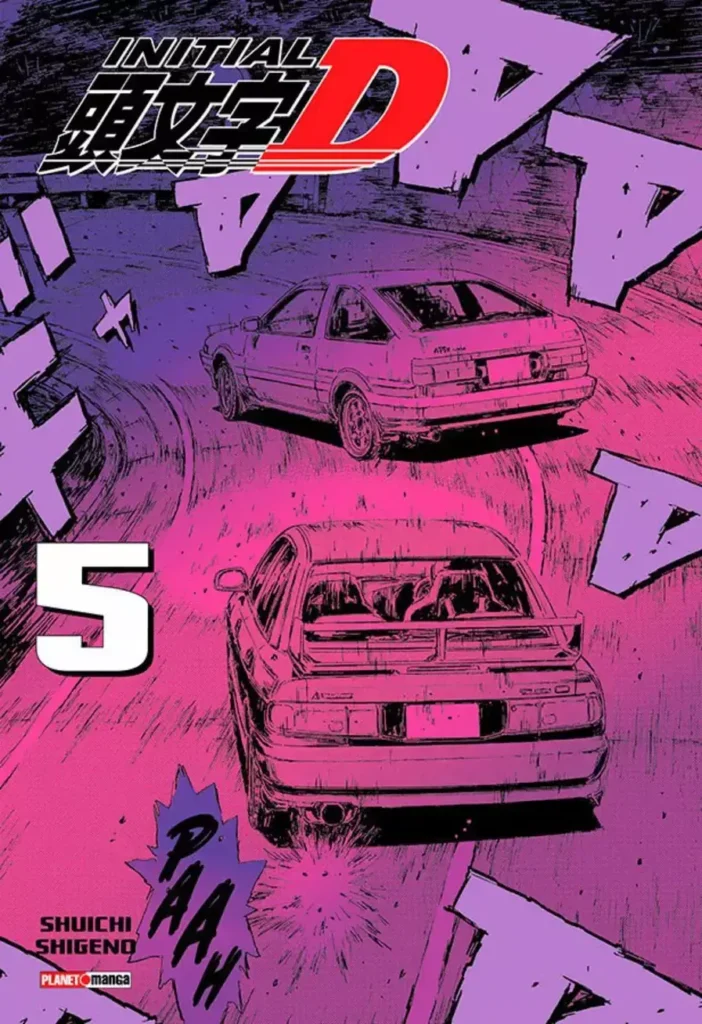 Capa do volume 5 do mangá Initial D, de Shuichi Shigeno, um dos títulos na lista de pré-vendas da Panini para maio de 2025.