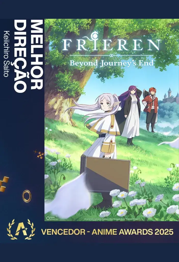 Crunchyroll Anime Awards 2025: A Lista Completa de Vencedores e o Que Assistir Agora 2 Pôster de Frieren: Beyond Journey's End ilustrando a vitória de Keiichiro Saito como Melhor Diretor no Crunchyroll Anime Awards 2025 por seu trabalho sensível e primoroso na série.