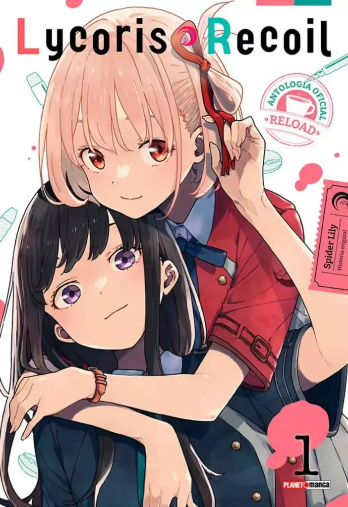 Capa de 'Lycoris Recoil Anthology Reload #01', um dos mangás em pré-venda pela Panini em maio de 2025.