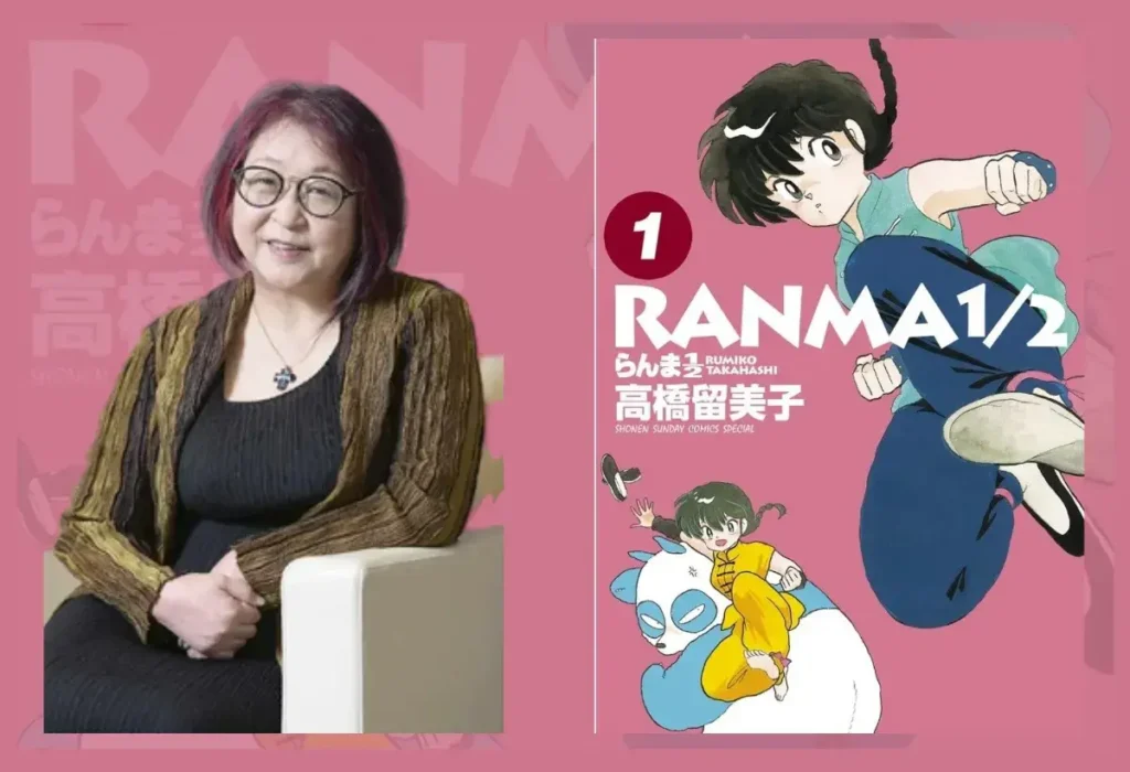 Mulheres Mangakas: A Revolução Silenciosa que Moldou o Mangá Moderno 17 Montagem da lendária mangaká Rumiko Takahashi, a 'rainha da versatilidade', ao lado da capa de sua icônica obra Ranma ½, um exemplo de sua maestria em misturar comédia, romance e ação que a tornou uma das artistas mais bem-sucedidas do mundo.