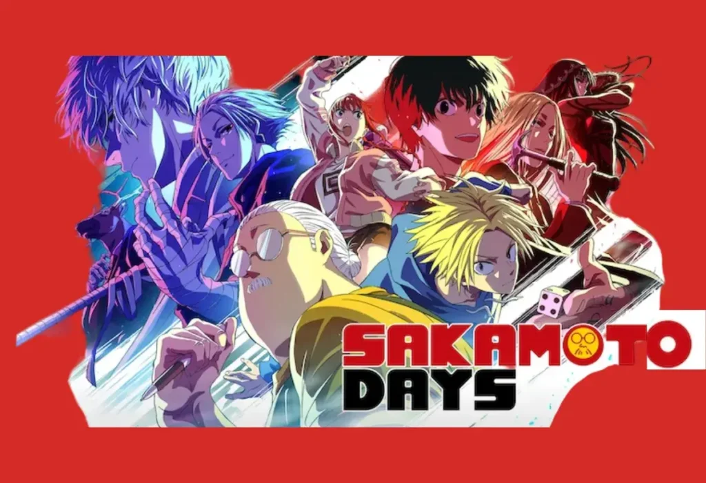Pôster oficial de Sakamoto Days Parte 2, uma das novas continuações de julho 2025, mostrando o protagonista Taro Sakamoto e o elenco de assassinos.