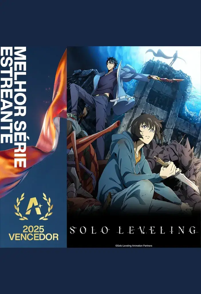 Os 10 Melhores Animes para Assistir Após o Anime Awards 2025 – Maratonas Imperdíveis 12 Pôster de Solo Leveling, o fenômeno e Anime do Ano, destacado como um dos melhores animes para assistir em 2025 e entender o hype da temporada.