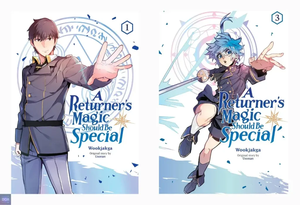 Capas do manhwa A Returner's Magic Should Be Special, uma fantasia sombria que funciona como um comentário social sobre uma sociedade quebrada pela arrogância da nobreza.