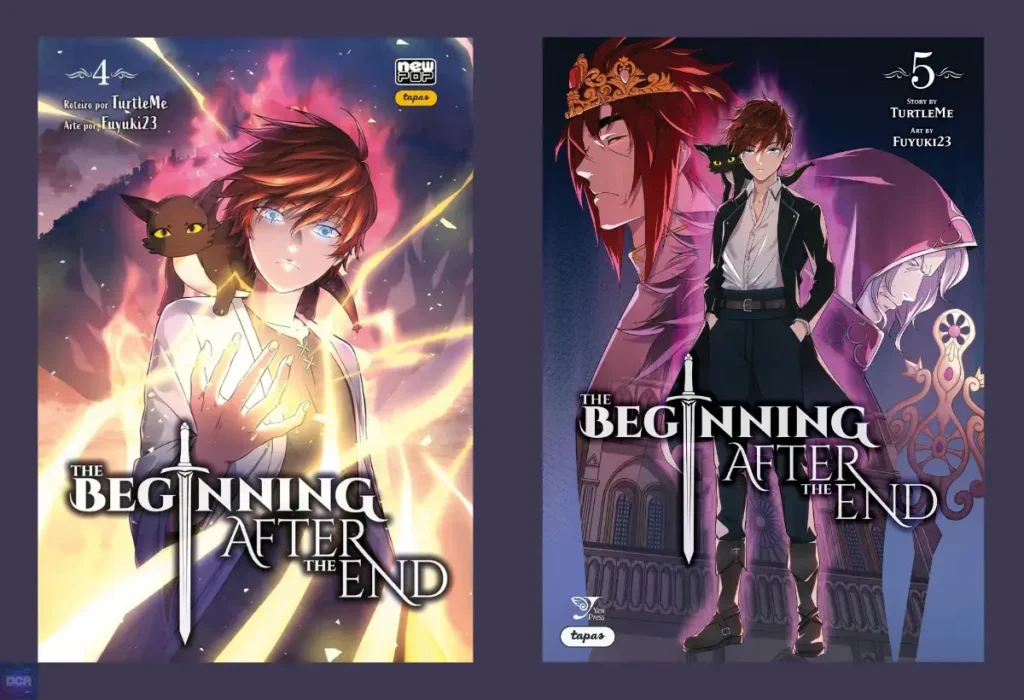 Capas do webcomic The Beginning After the End, uma fantasia sombria sobre o fardo da experiência e a perda definitiva da inocência do protagonista Arthur Leywin, um rei reencarnado.