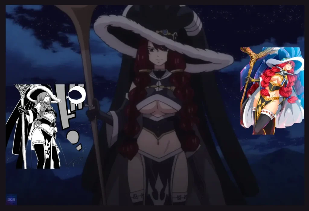 Montagem de Irene Belserion em Fairy Tail, a mãe trágica que se tornou um dragão, representando o lado sombrio e complexo das mães vilãs dos animes.