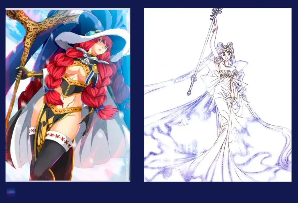 Comparação de Irene Belserion e Queen Serenity, as mais fortes mães com poderes especiais, debatendo sobre poder destrutivo e criativo.