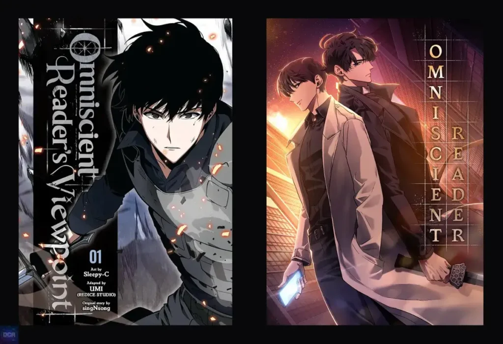 Artes do manhwa Omniscient Reader's Viewpoint, que explora a fantasia sombria através da maldição do conhecimento e da profunda solidão do protagonista Kim Dokja.
