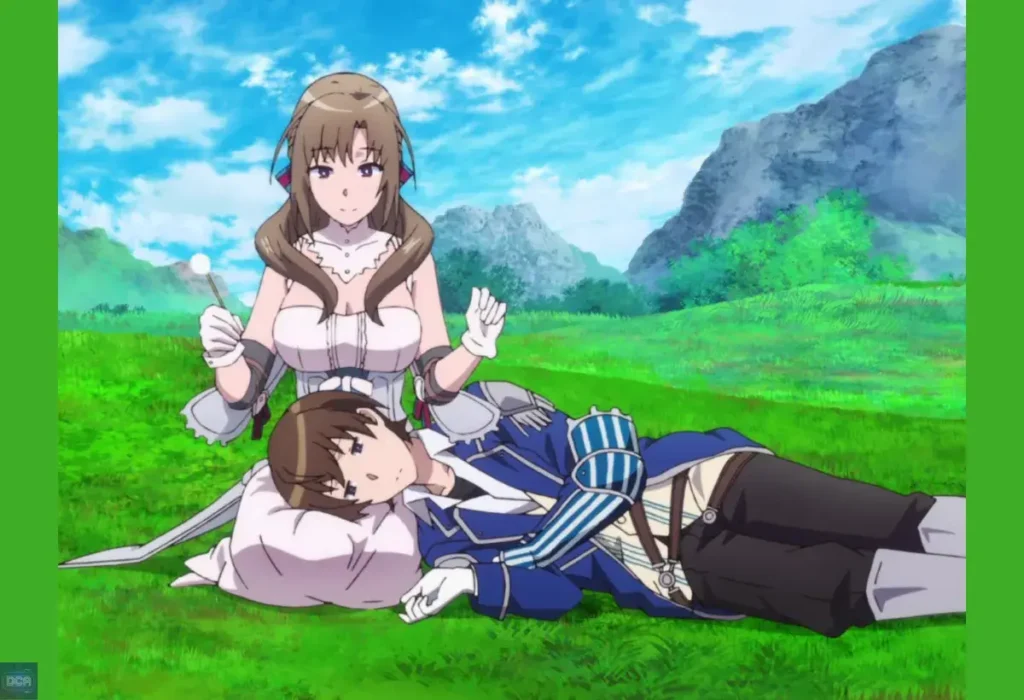 Mamako Oosuki cuidando de seu filho em uma cena do isekai, representando a paródia de mães com poderes especiais e o cuidado materno.
