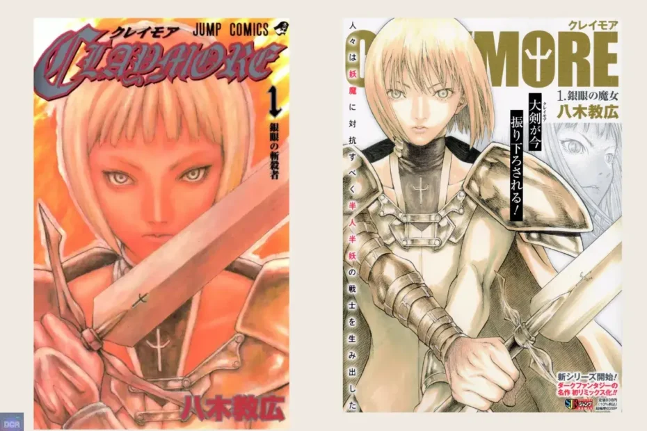 Capas do mangá Claymore, um dos melhores mangas de fantasia sombria com protagonistas femininas fortes, que explora temas de sacrifício, irmandade e o body horror de perder a humanidade.
