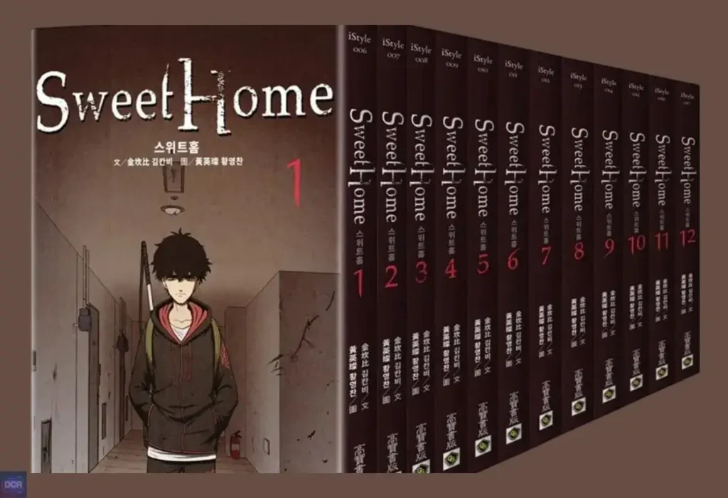 Coleção de volumes do manhwa Sweet Home, um terror psicológico onde os monstros são manifestações trágicas de falhas humanas, borrando a linha entre vítima e vilão.