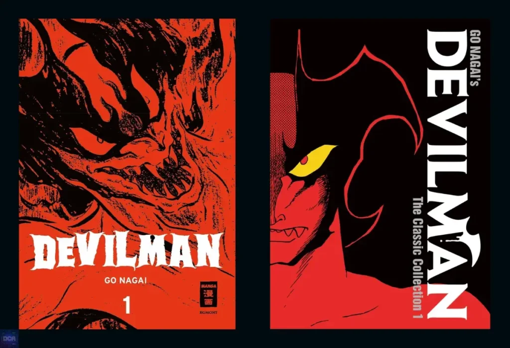 Capas do mangá Devilman de Go Nagai, obra seminal da fantasia sombria que explora o niilismo absoluto e a tese de que a humanidade, tomada pelo medo, é mais monstruosa que os demônios.