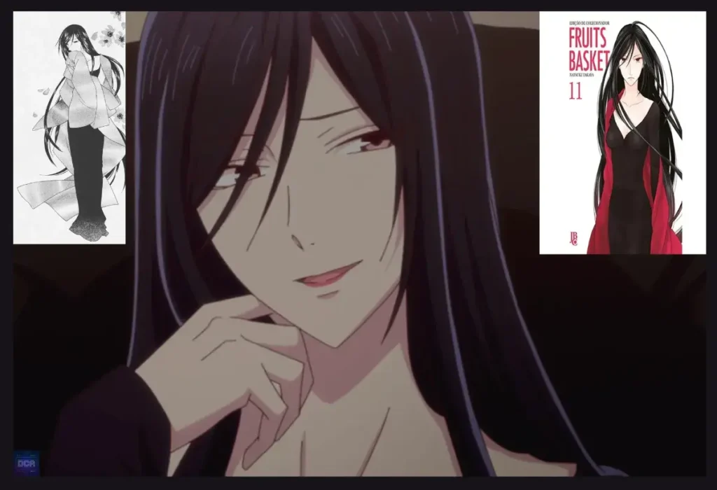 Montagem de Ren Sohma em Fruits Basket, a mãe trágica e insegura, representando as mães antagonistas anime movidas por ciúmes.