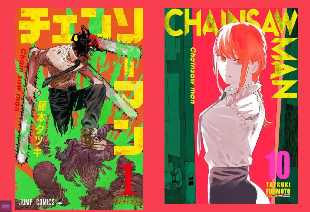 Capas do mangá Chainsaw Man, um dos mais inteligentes mangas com gore que subverte o gênero shonen para contar uma história dolorosa sobre a solidão e a busca por normalidade.