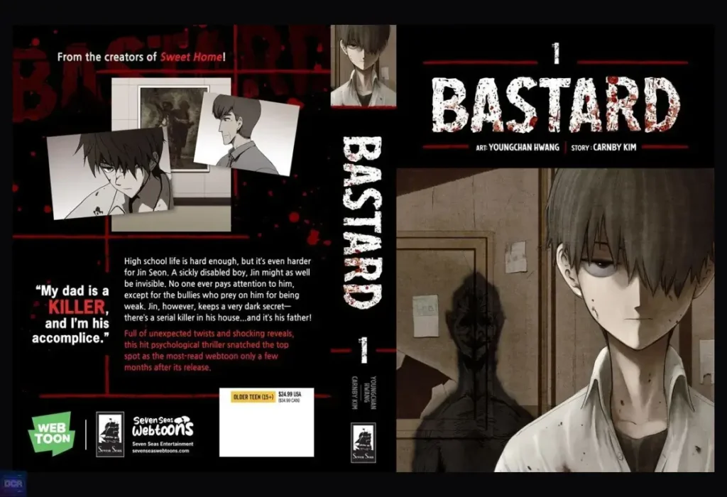 Capa completa do manhwa Bastard de Carnby Kim, um marco do terror psicológico que explora o horror doméstico através da tensão silenciosa entre um filho e seu pai assassino.