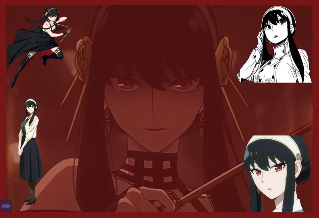 Montagem de Yor Forger em Spy x Family, mostrando a assassina em poses de combate e em sua vida civil, como uma das personagens mães mais fortes dos animes.