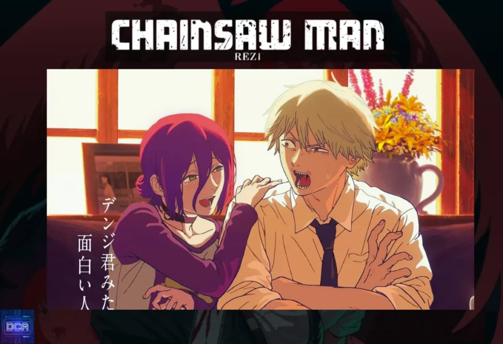 Cena de Denji e Reze no café, representando o 'ponto de esperança' em Chainsaw Man – O Filme: Arco da Reze, uma promessa de felicidade que é brutalmente destruída por Makima, explicando o final trágico.