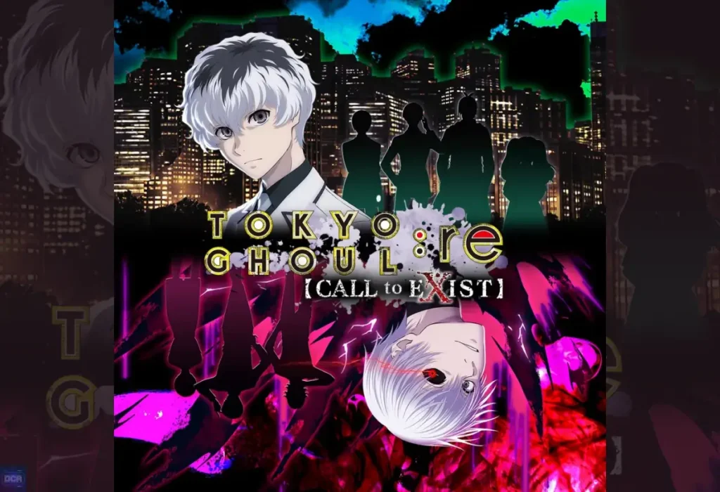 A arte oficial de Tokyo Ghoul re Call to Exist, um dos piores jogos de animes por ignorar completamente o horror psicológico da obra original para ser um jogo de ação repetitivo e sem alma.