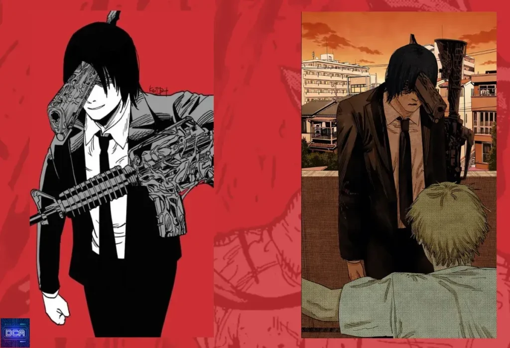 Demônio da Arma: A Análise Definitiva do Terror em Chainsaw Man 4 Montagem com Aki Hayakawa possuído como o Infernal da Arma (Gun Fiend), ilustrando o poder mais trágico do **Demônio da Arma** em Chainsaw Man.