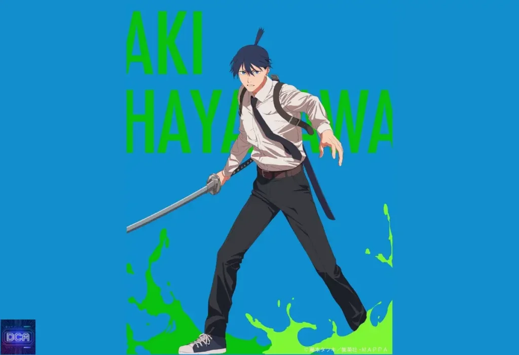 Arte do personagem Aki Hayakawa com sua espada, ilustrando a análise sobre o peso do ódio e do dever que o move em Chainsaw Man, e sua trágica jornada de vingança.