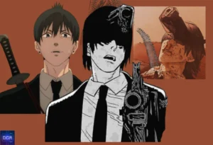 Montagem ilustrando a transformação de Aki Hayakawa no Infernal da Arma (Gun Fiend) em Chainsaw Man, tema da análise sobre sua trágica morte.