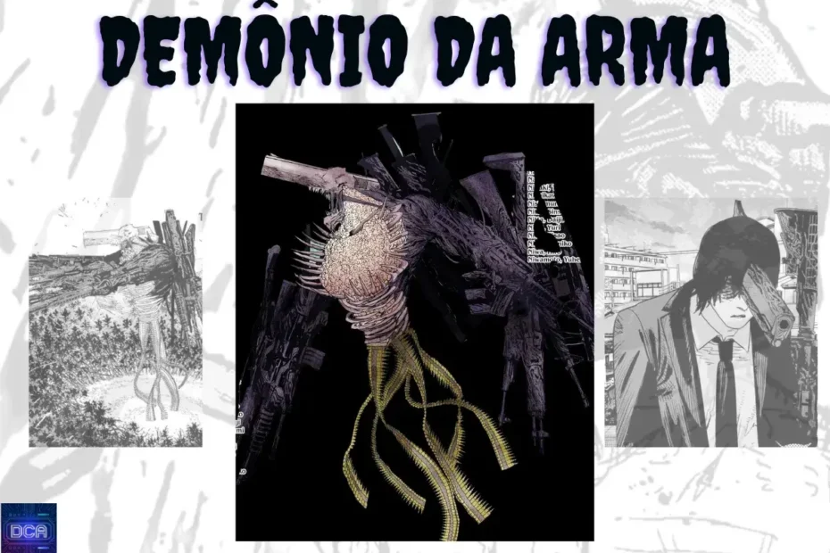 Demônio da Arma: A Análise Definitiva do Terror em Chainsaw Man 7 Montagem com imagens do **Demônio da Arma** (Gun Devil) e Aki Hayakawa, ilustrando a análise definitiva do terror e do trauma em Chainsaw Man.