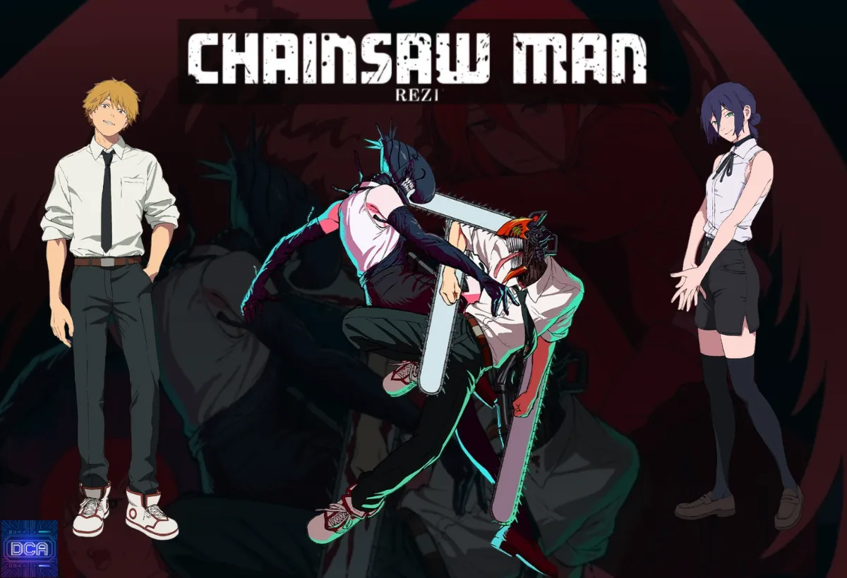 Montagem com Denji, Reze e a forma Chainsaw Man, ilustrando o guia definitivo sobre a história, segredos e o final explicado de Chainsaw Man – O Filme: Arco da Reze.