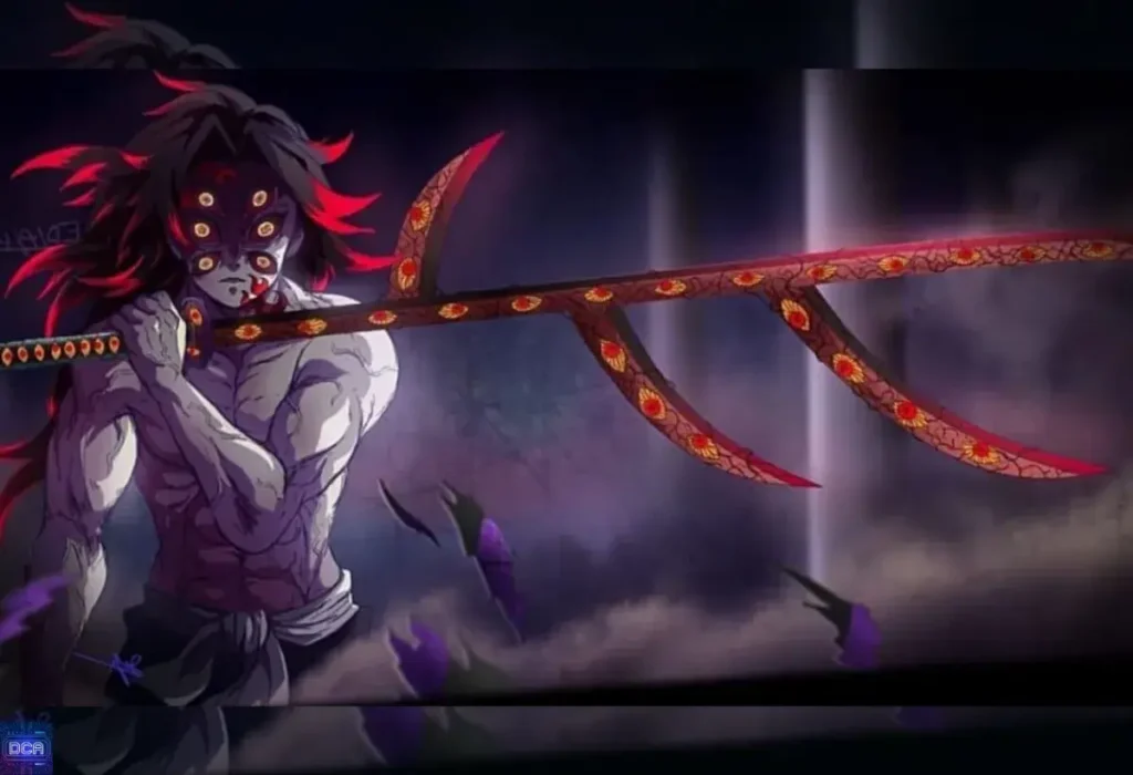 Arte de Kokushibo, o Lua Superior 1, cuja batalha monumental é o foco do segundo filme da Saga Final de Demon Slayer e representa o confronto com o 'pecado original' e o peso do legado dos caçadores de demônios.