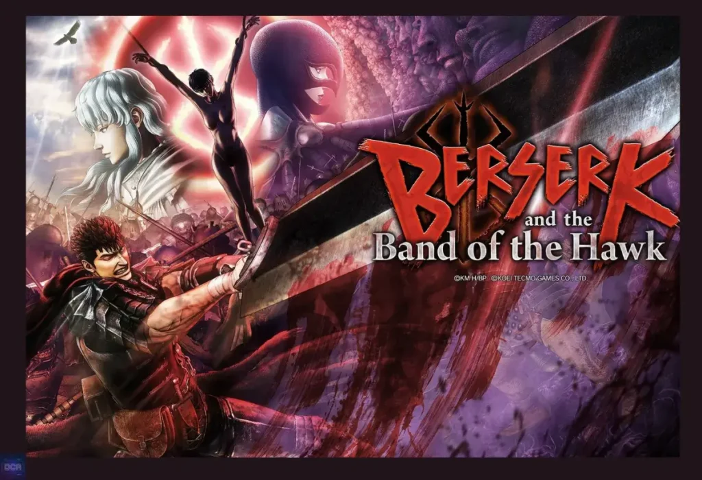 A arte oficial de Berserk and the Band of the Hawk, listado como um dos piores jogos de animes por transformar a luta desesperada de Guts em um power fantasy no estilo musou, traindo a alma da obra original.