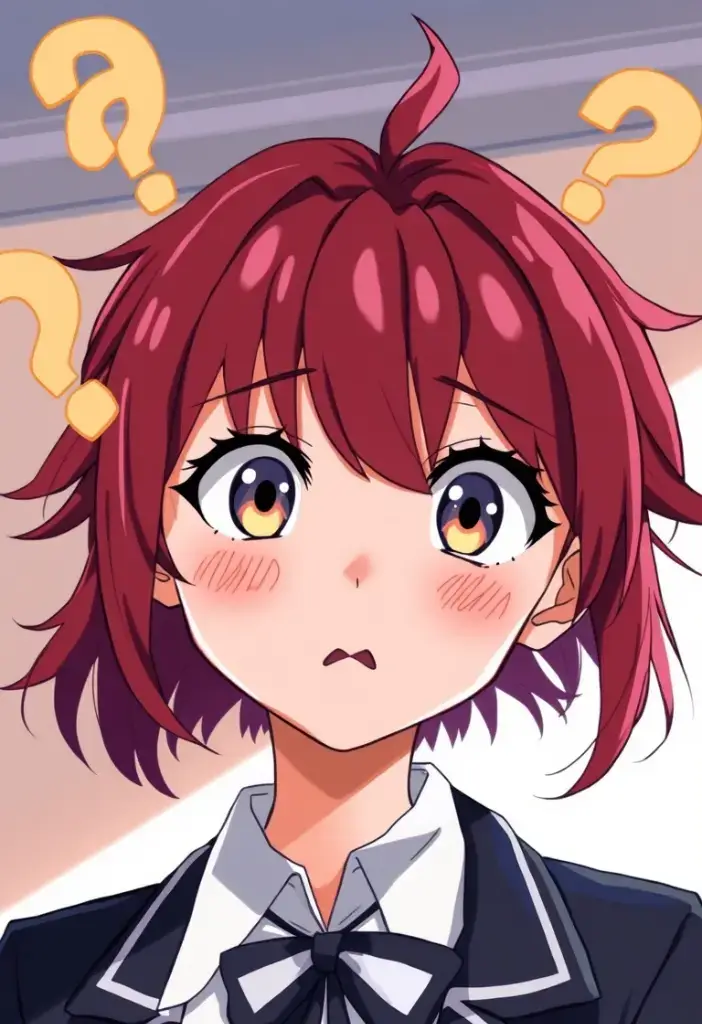 Ilustração de uma personagem de anime confusa, representando as perguntas frequentes (FAQ) sobre o que são os cours de animes, as temporadas de lançamento e o calendário da TV japonesa.