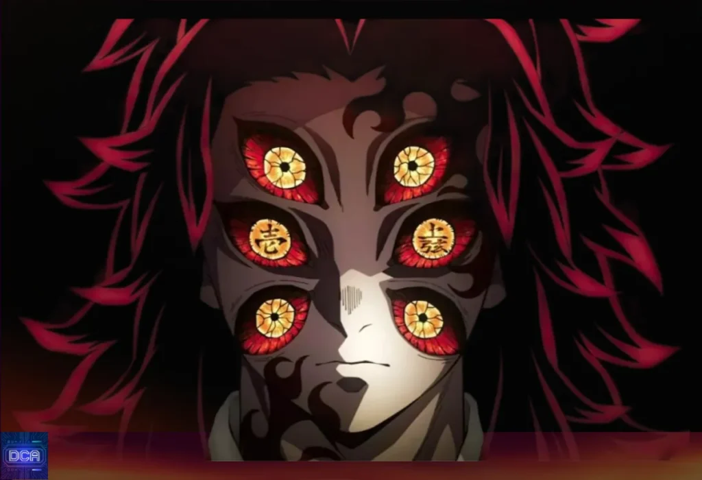 Close-up no rosto de Kokushibo, o Lua Superior Um, personagem que revela a verdade sobre a maldição da Marca do Caçador de Demônios e sua sentença de morte aos 25 anos.