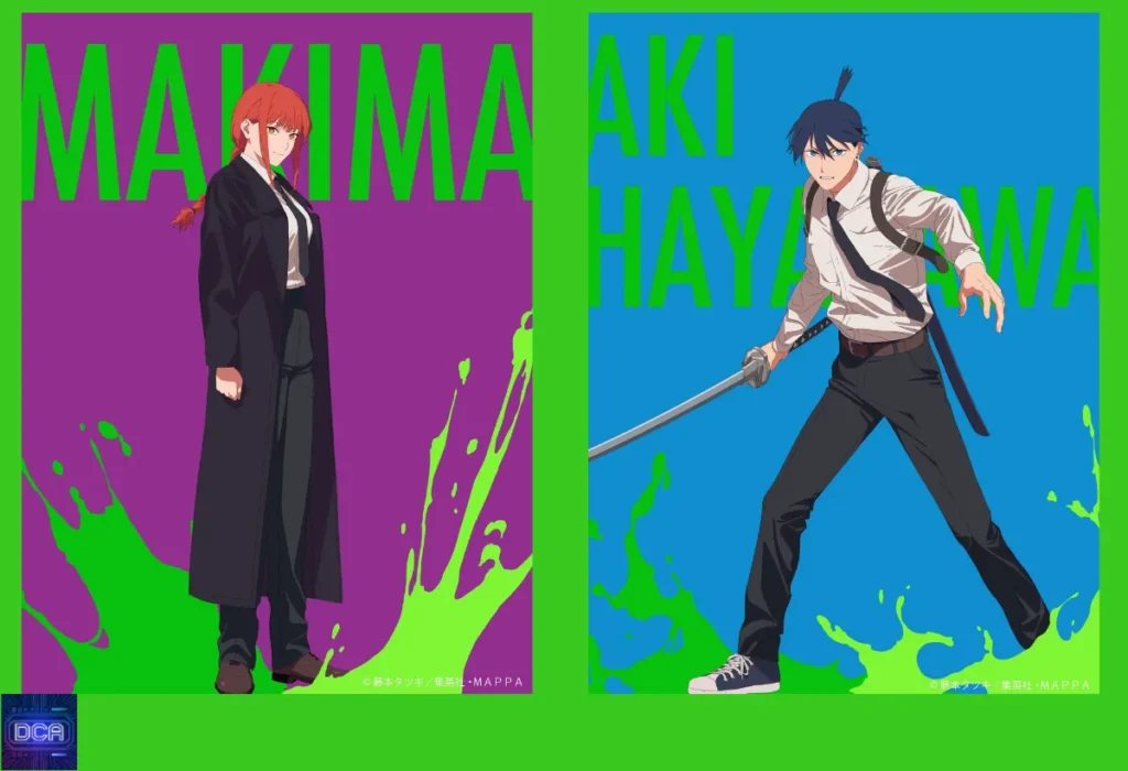 Montagem com Makima e Aki Hayakawa, ilustrando como o **plano de Makima** usava a vingança de Aki contra o Demônio da Arma como uma ferramenta de manipulação em Chainsaw Man.