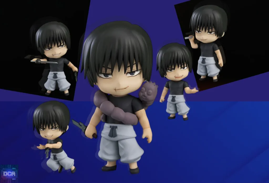 Guia de Colecionáveis Toji Fushiguro: As Melhores Action Figures e Estátuas 3 Montagem com o Nendoroid de Toji Fushiguro, destacando no guia de colecionáveis sua customização com faces intercambiáveis que capturam perfeitamente a arrogância e o carisma do personagem.